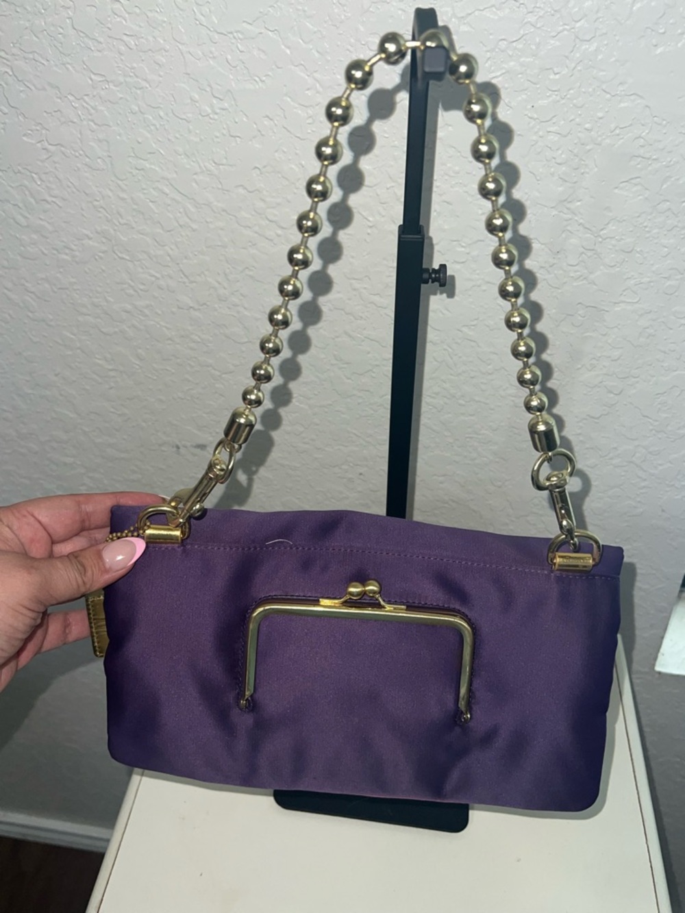Coach Purple Satin Shoulder Bag with Gold Hardware - Picture 2 of 10
